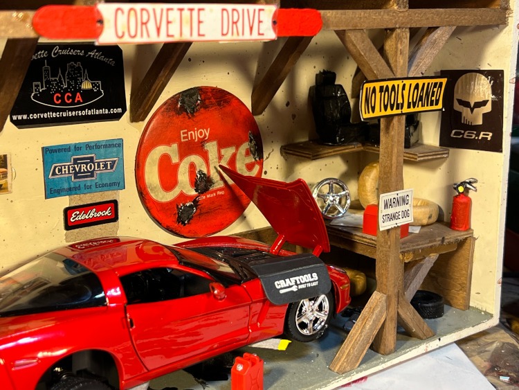 A scaled Corvette diorama showing details.