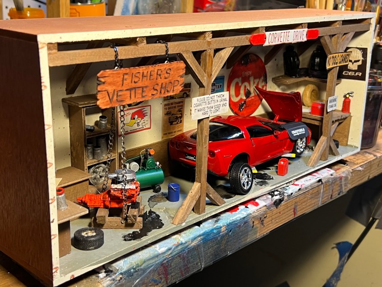 A scaled Corvette diorama showing details.