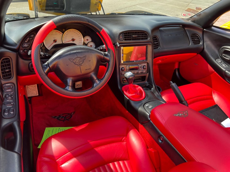 The red leather interior of a fifth-generation Corvette.