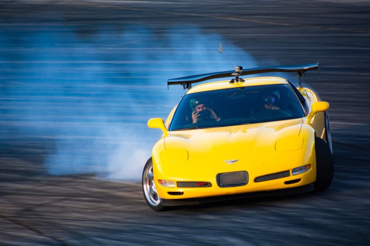 Corvette drifting sideways.