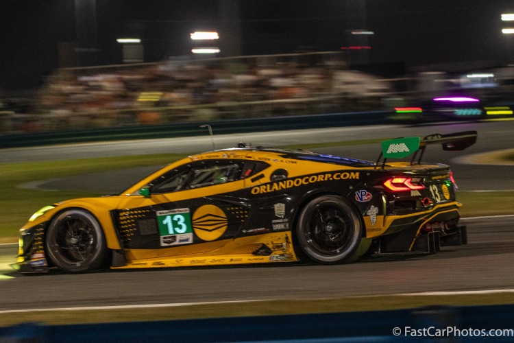 The GT3.R Corvette at night on the race course.