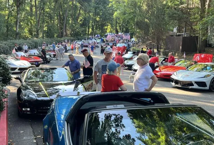 A crowd of Corvette owners at a 4th of July parade. Photo Taken by Vettes of Atlanta Magazine.